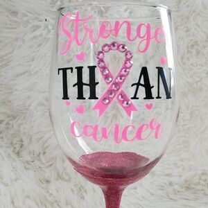 Breast Cancer Wine Glass, Pink Rhinestone Tumbler